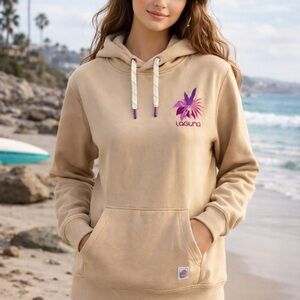 Laguna Floral Graphic‎ Hoodie Tan Pullover Sweatshirt Small